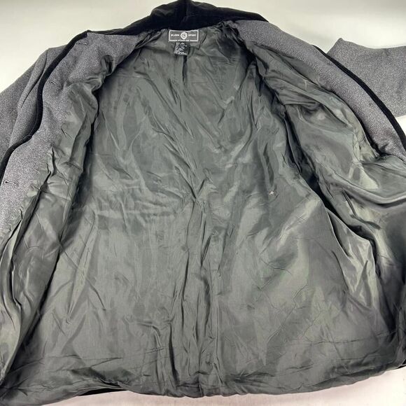VTG st.john stand up collar coats jacket Size L Velvet Trim Button Gray Cardigan - Picture 12 of 13